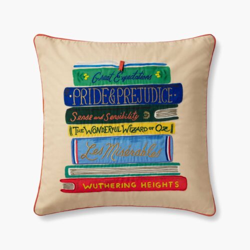 Book Club Embroidered Pillow - Cream