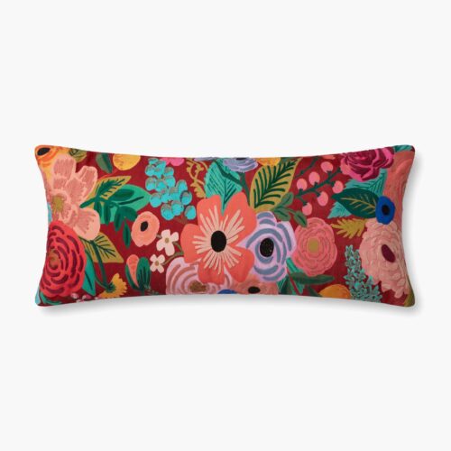 Garden Party Embroidered Lumbar Pillow - Rust