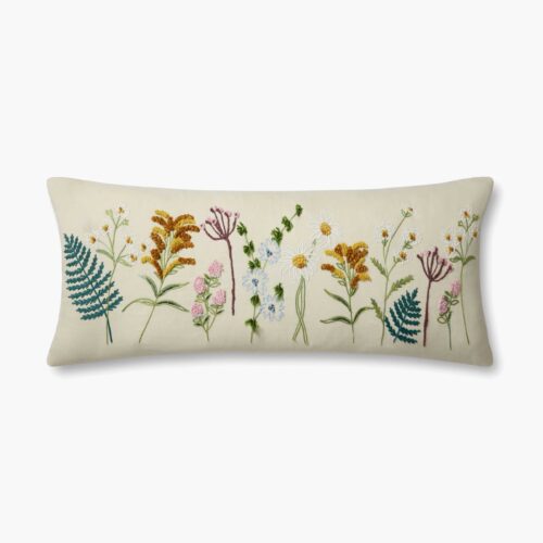 Wildflowers Embroidered Lumbar Pillow - Cream
