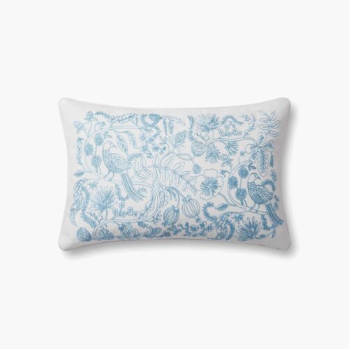 Aviary Embroidered Lumbar Pillow - Blue