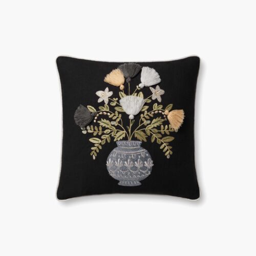 Vase Study No. 5 Embroidered Pillow - Black