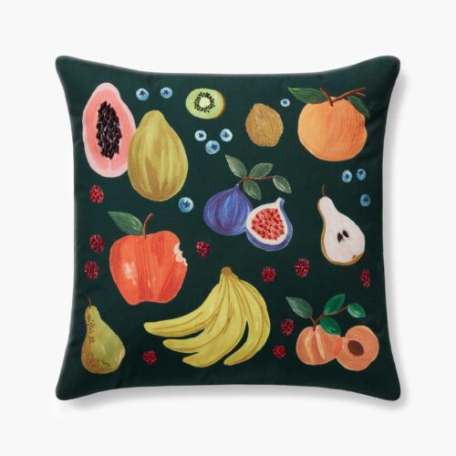 Fruit Stand Embroidered Pillow - Green