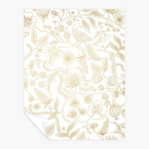 Aviary Peel & Stick Wallpaper Sample - Metallic Gold & Cream
