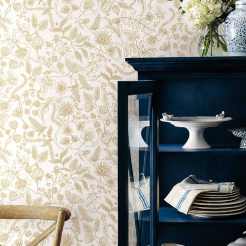 Alternative view of Aviary Peel & Stick Wallpaper - Metallic Gold & Cream