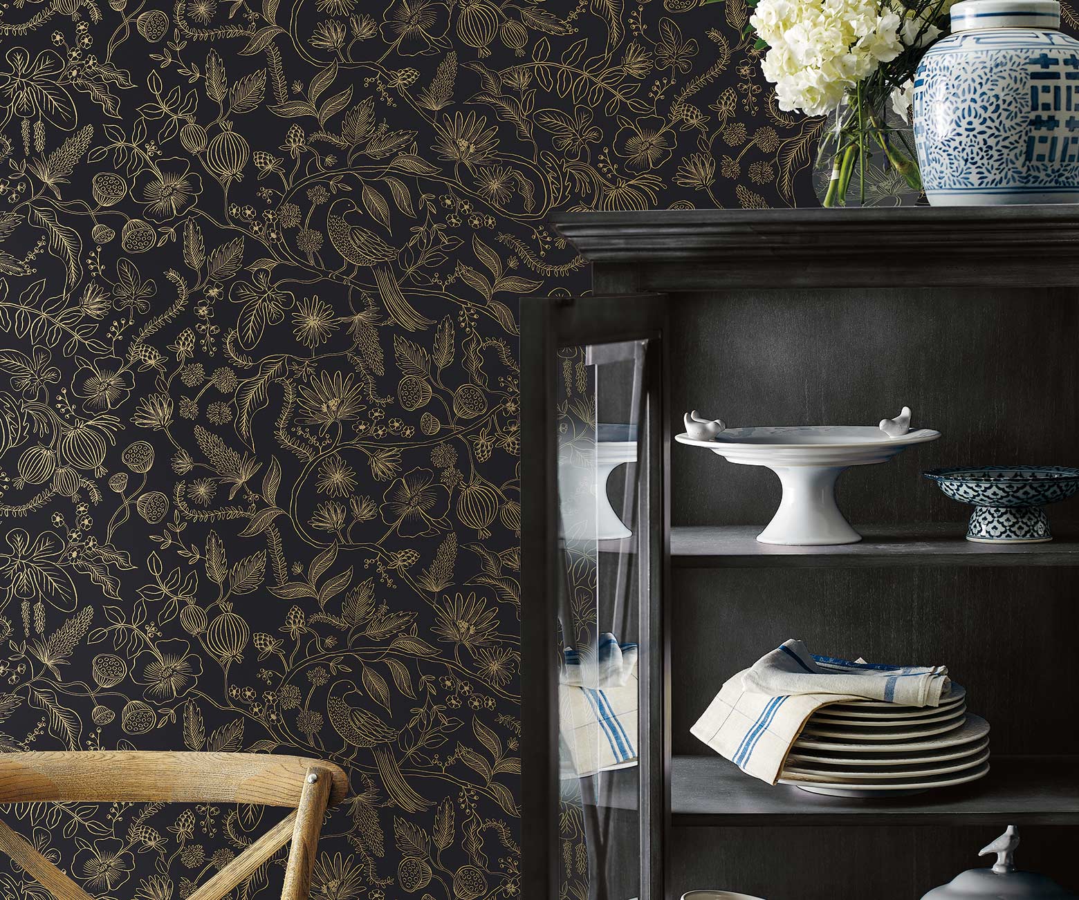 Aviary Peel & Stick Wallpaper - Metallic Gold & Black - Image 2