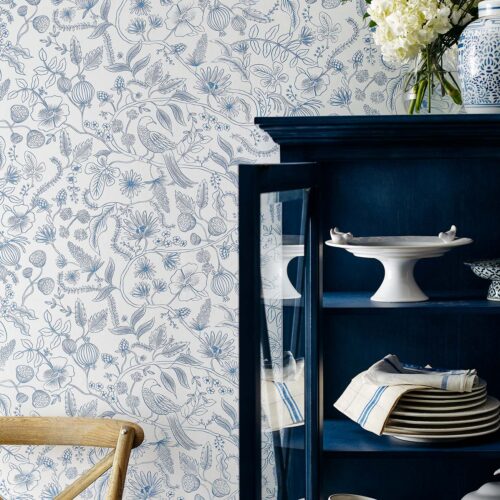 Alternative view of Aviary Peel & Stick Wallpaper - Blue & Cream