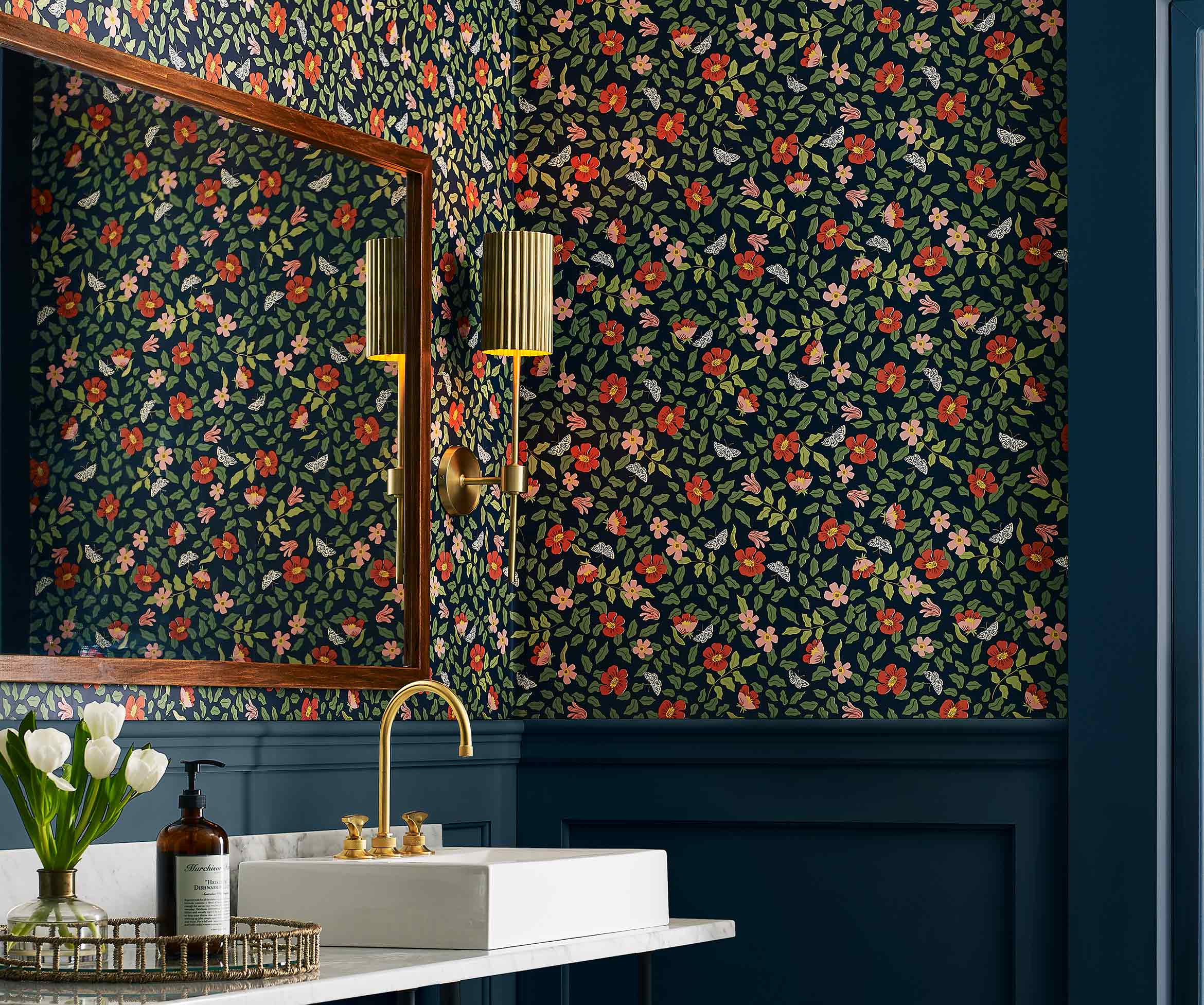Primrose Peel & Stick Wallpaper Sample - Rose & Navy - Image 2