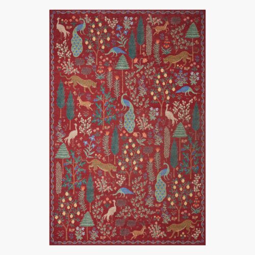 Menagerie Forest Printed Rug - Crimson