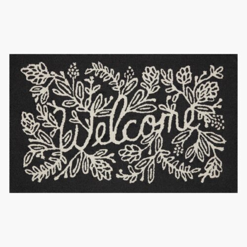 Minnie Welcome Wool-Hooked Rug - Black