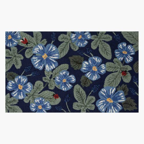 Minnie Fig Leaf Wool-Hooked Rug - Navy