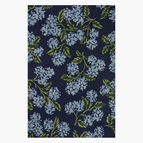 Joie Hydrangea Wool-Hooked Rug - Navy