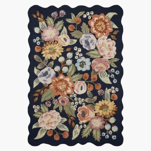 Vintage Blossoms Wool-Hooked Rug - Navy