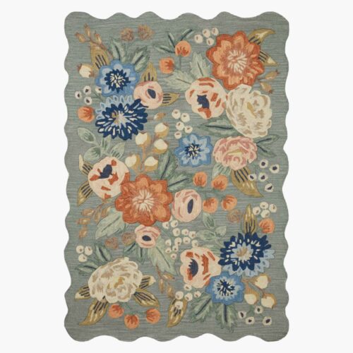 Vintage Blossoms Wool-Hooked Rug - Sage