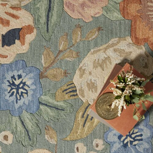 Alternative view of Vintage Blossoms Wool-Hooked Rug - Sage