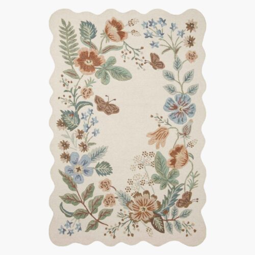 Strawberry Fields Wool-Hooked Rug - Cream