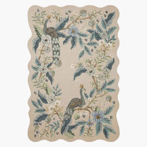 Peacock Wool-Hooked Rug - Blue