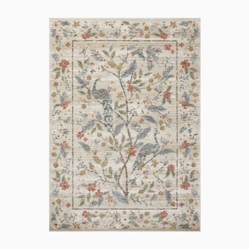 Laurel Peacock Garden Power Loomed Rug - Cream