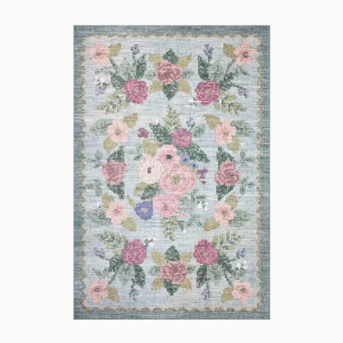 Rosa Antique Rose Power Loomed Rug - Sky