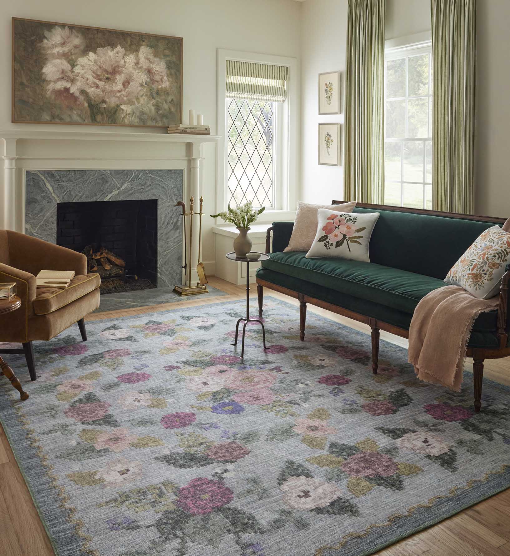 Rosa Antique Rose Power Loomed Rug - Sky - Image 2