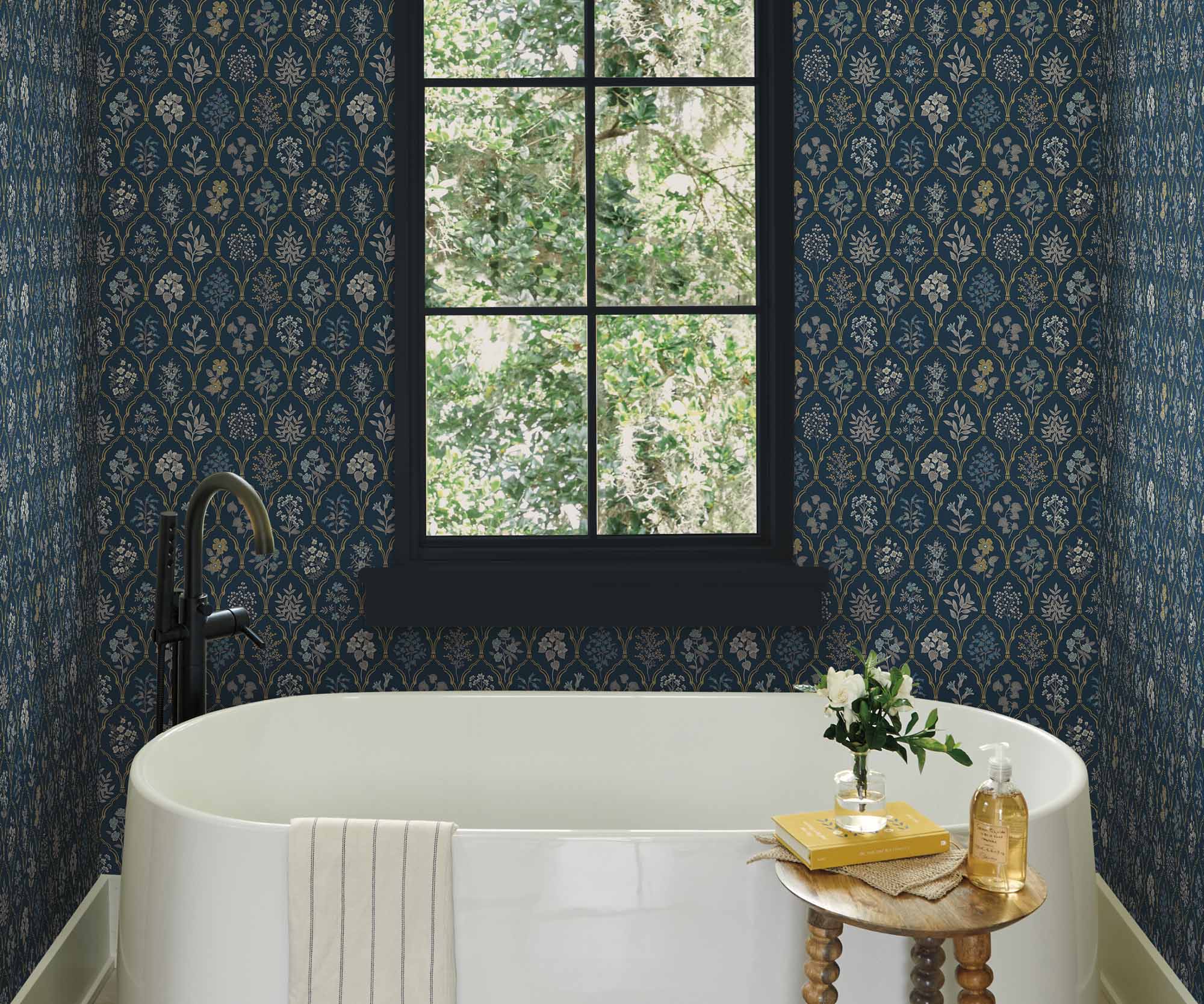 Hawthorne Wallpaper Sample - Navy & Gold - Image 3