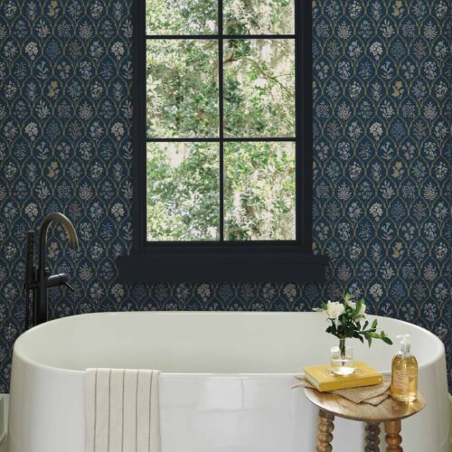 Alternative view of Hawthorne Wallpaper - Navy & Gold