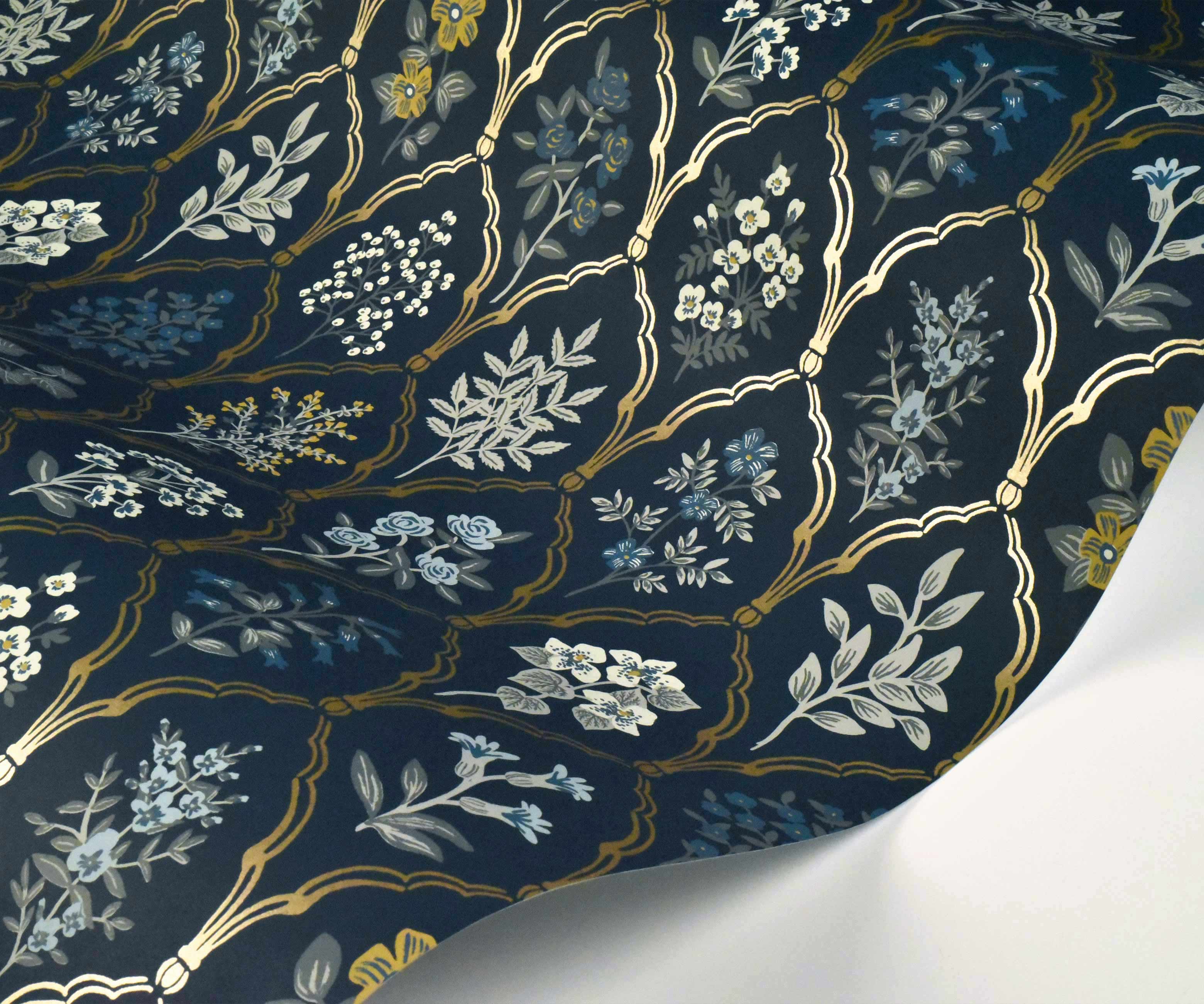 Hawthorne Wallpaper Sample - Navy & Gold - Image 2