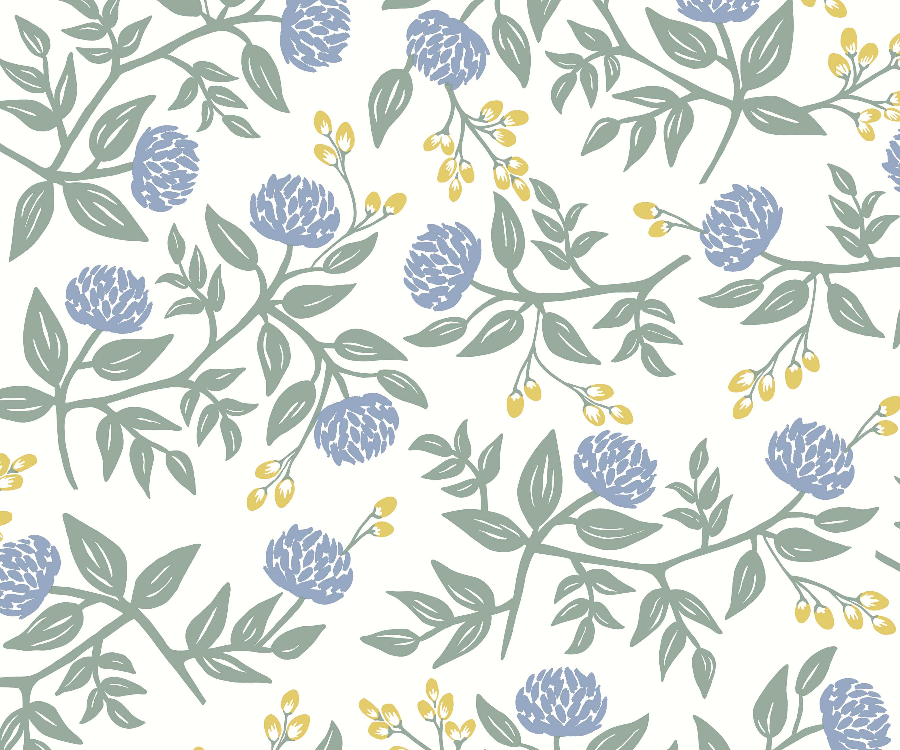 Peonies Wallpaper - Periwinkle & Sage - Image 3