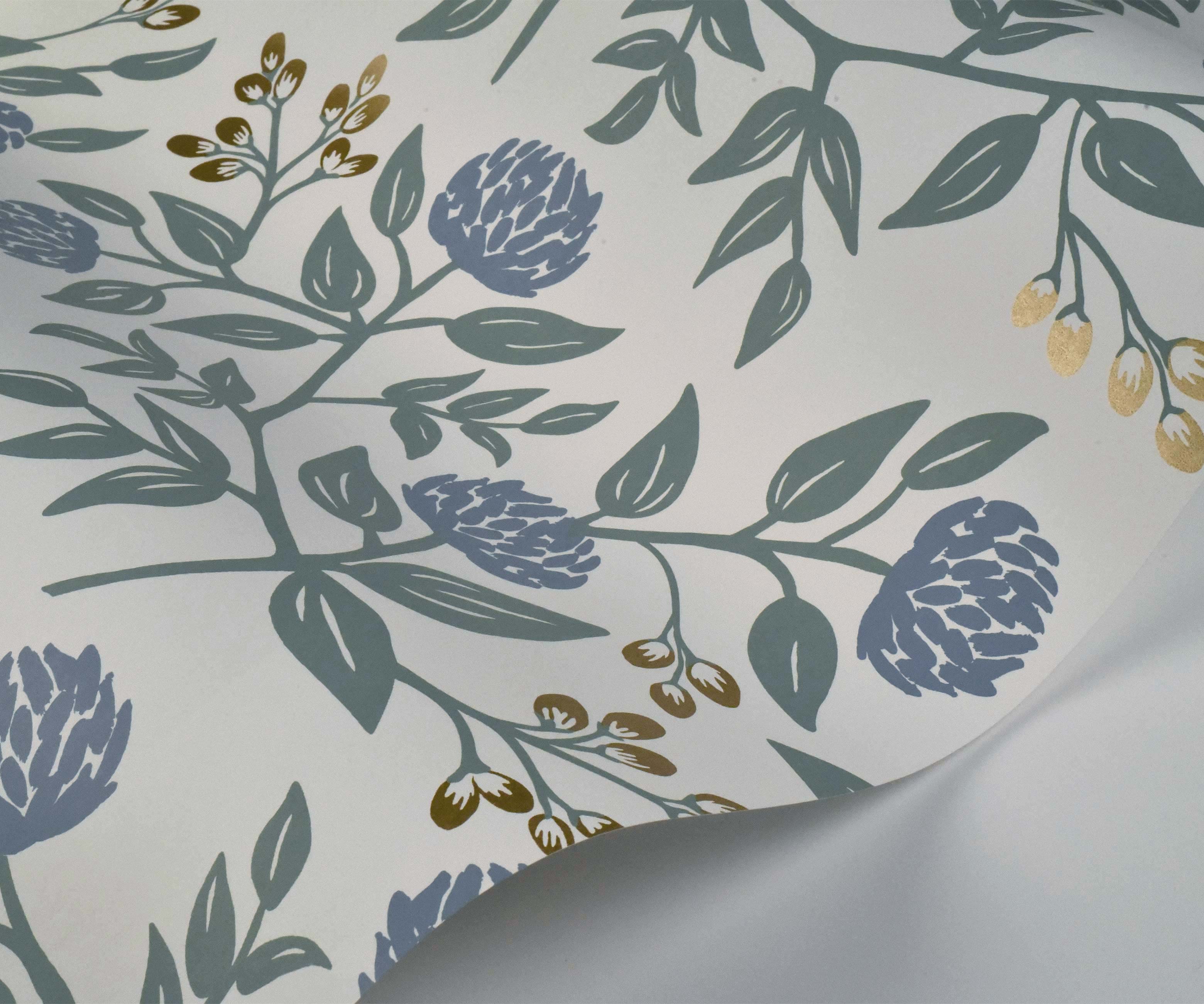 Peonies Wallpaper - Periwinkle & Sage - Image 4