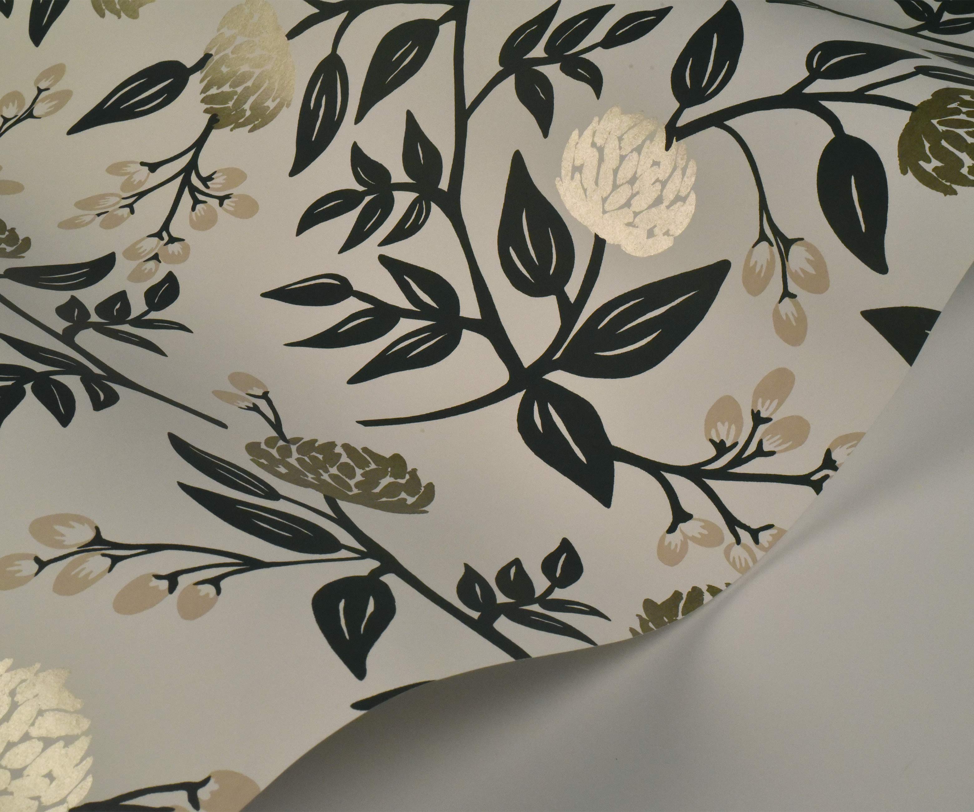 Peonies Wallpaper Sample - White & Black - Image 2