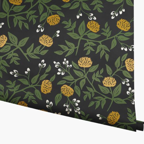 Peonies Wallpaper - Black & Metallic Gold
