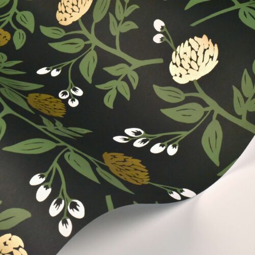 Alternative view of Peonies Wallpaper Sample - Black & Metallic Gold