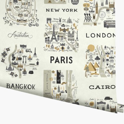 City Maps Wallpaper - Grey & Gold
