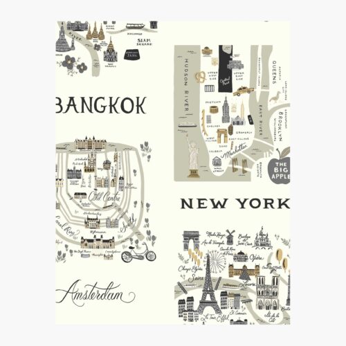 City Maps Wallpaper Sample - Grey & Gold