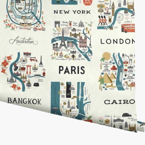 City Maps Wallpaper - Blue & Red