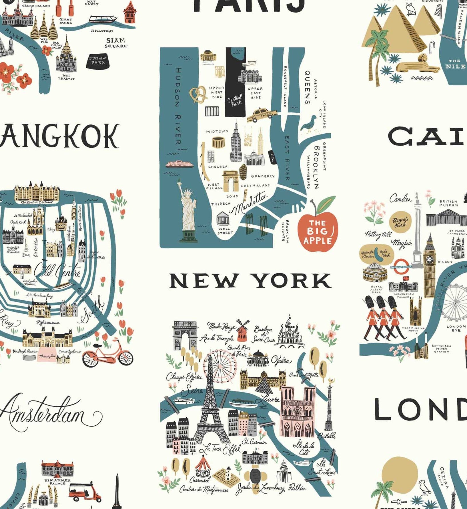 City Maps Wallpaper - Blue & Red - Image 3