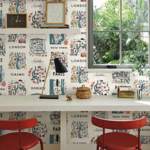 Alternative view of City Maps Wallpaper Sample - Blue & Red
