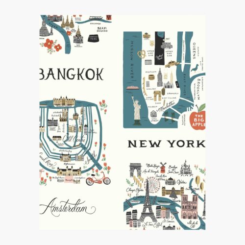 City Maps Wallpaper Sample - Blue & Red