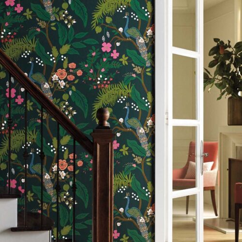 Alternative view of Peacock Wallpaper - Navy