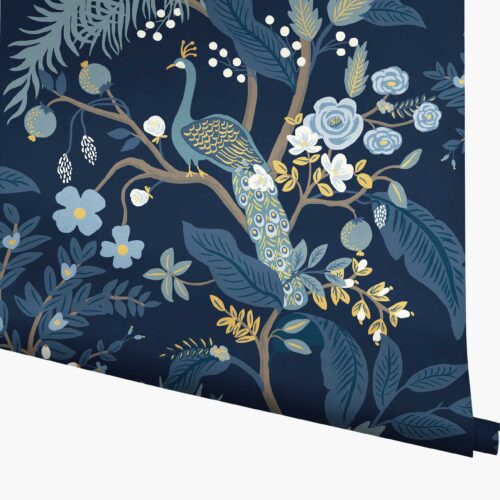 Peacock Wallpaper - Navy