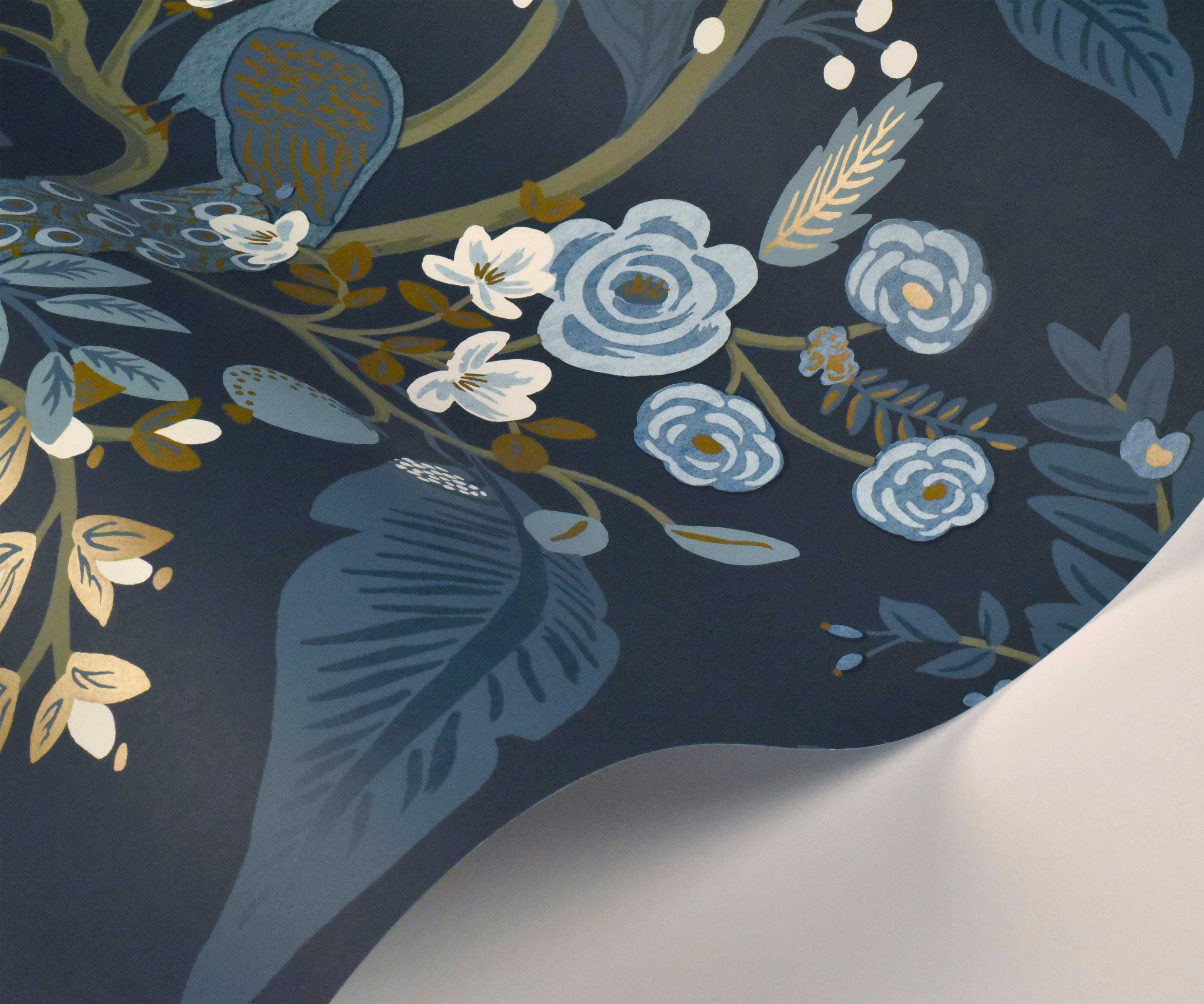 Peacock Wallpaper Sample - Navy - Image 2