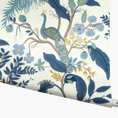 Peacock Wallpaper - Blue & White