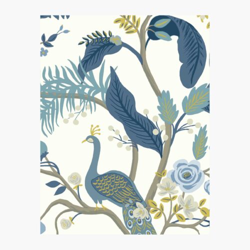 Peacock Wallpaper Sample - Blue & White