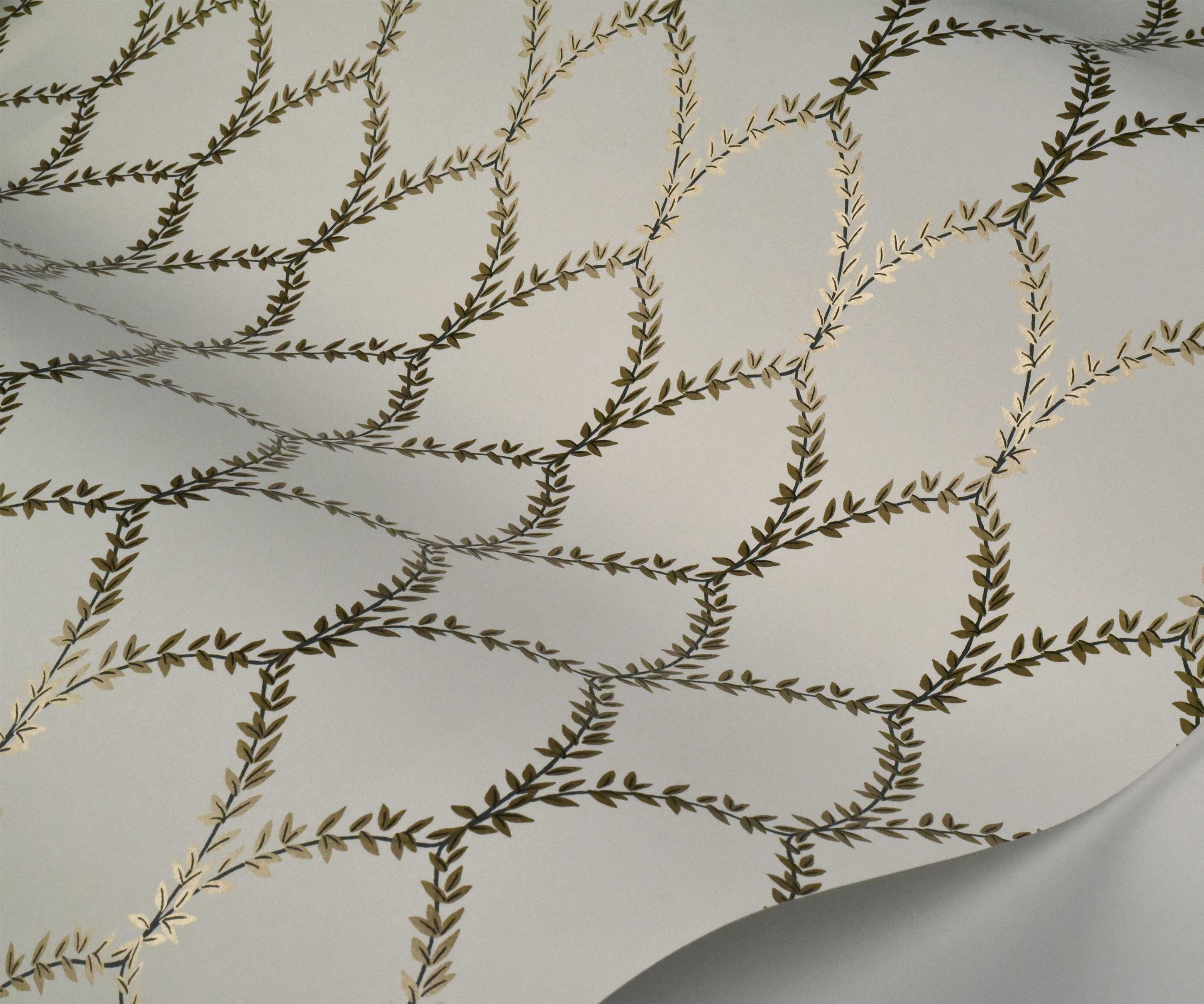 Laurel Wallpaper - Metallic Gold & White - Image 3