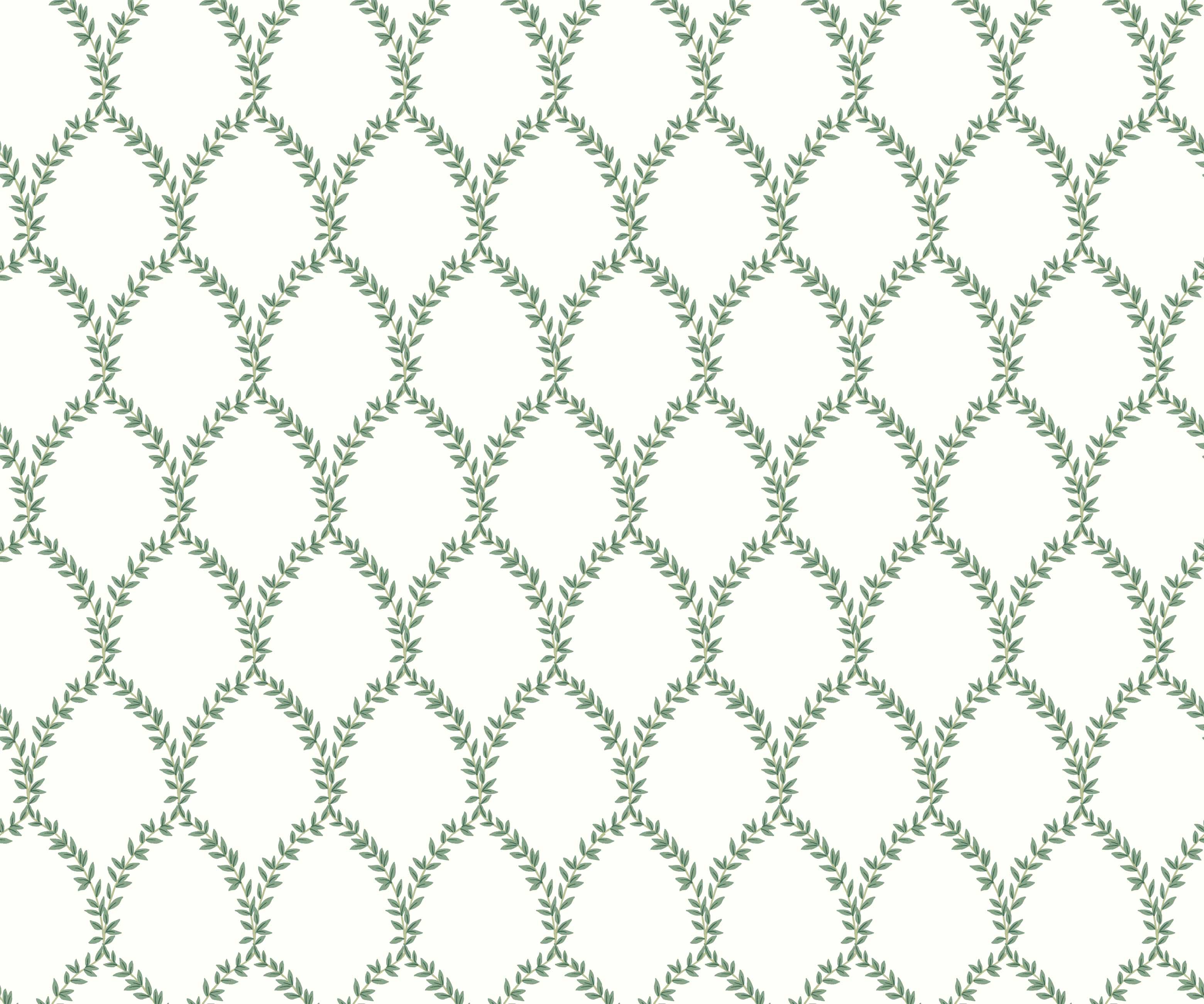 Laurel Wallpaper - Green & White - Image 2