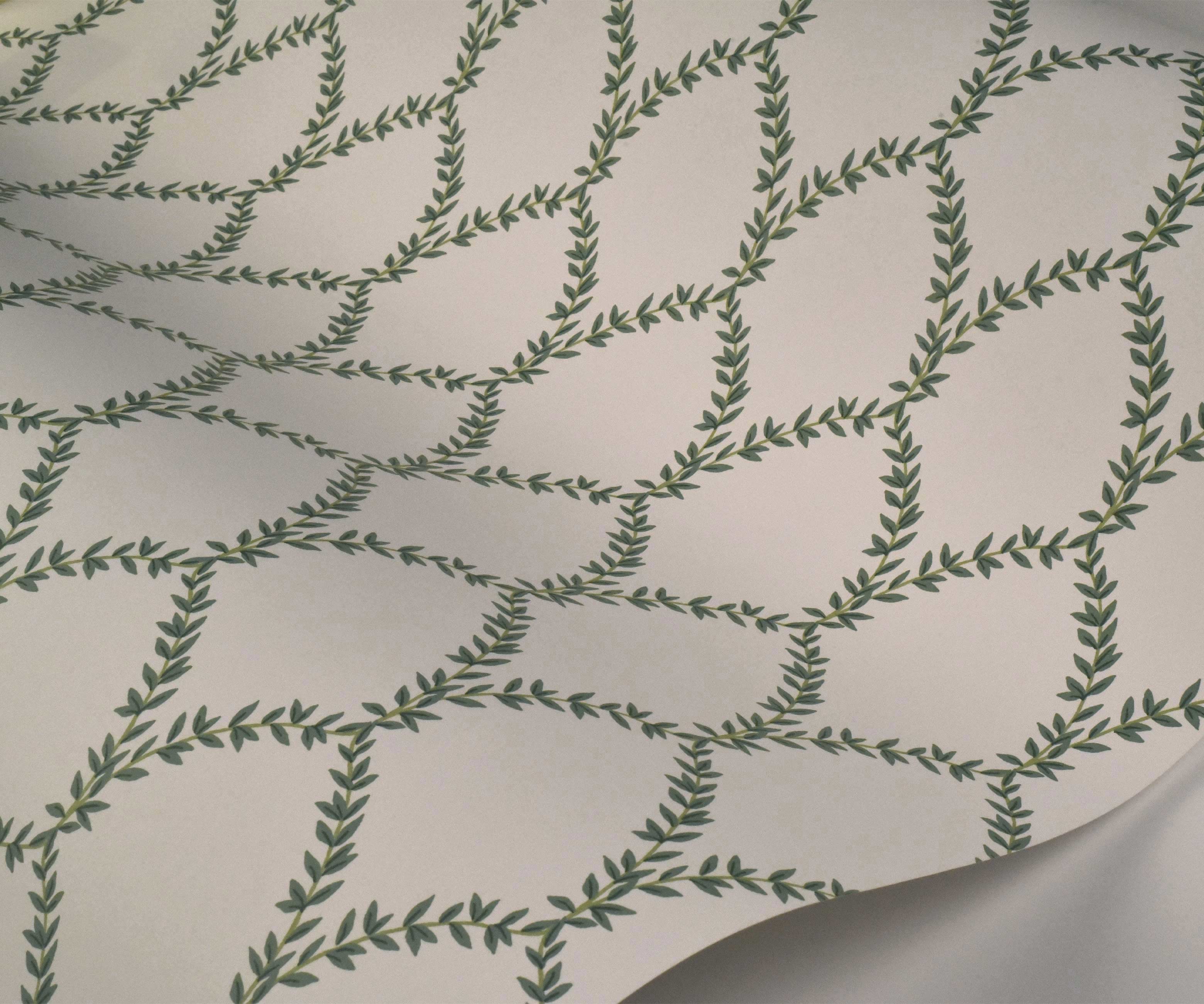 Laurel Wallpaper Sample - Green & White - Image 2