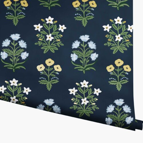 Mughal Rose Wallpaper - Navy