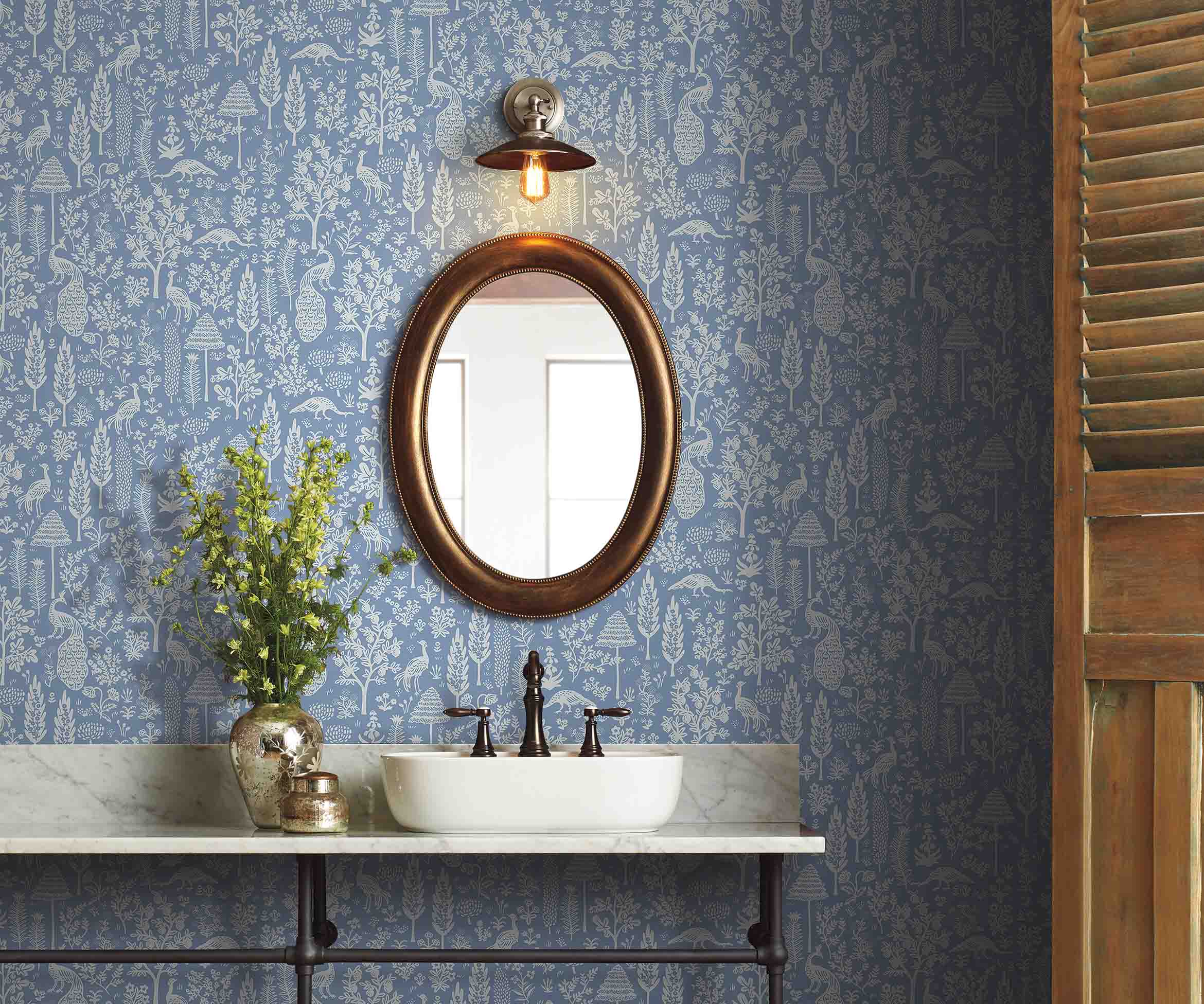 Menagerie Toile Wallpaper - Blue & White - Image 2