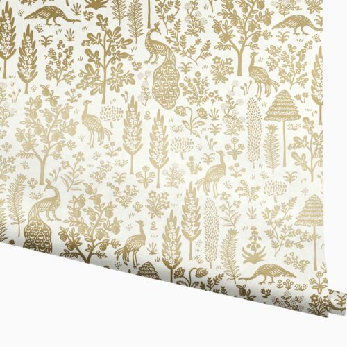 Menagerie Toile Wallpaper - White & Metallic Gold