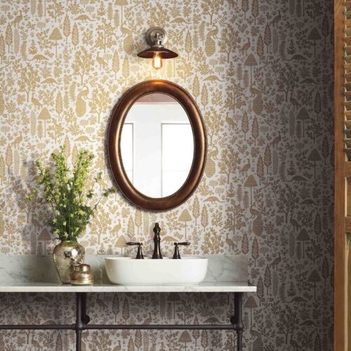 Alternative view of Menagerie Toile Wallpaper - White & Metallic Gold