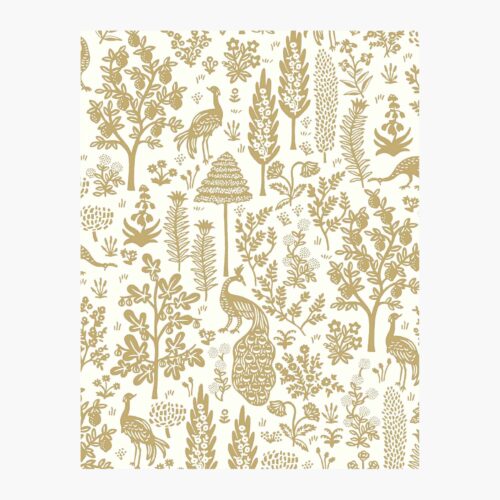 Menagerie Toile Wallpaper Sample - White & Metallic Gold
